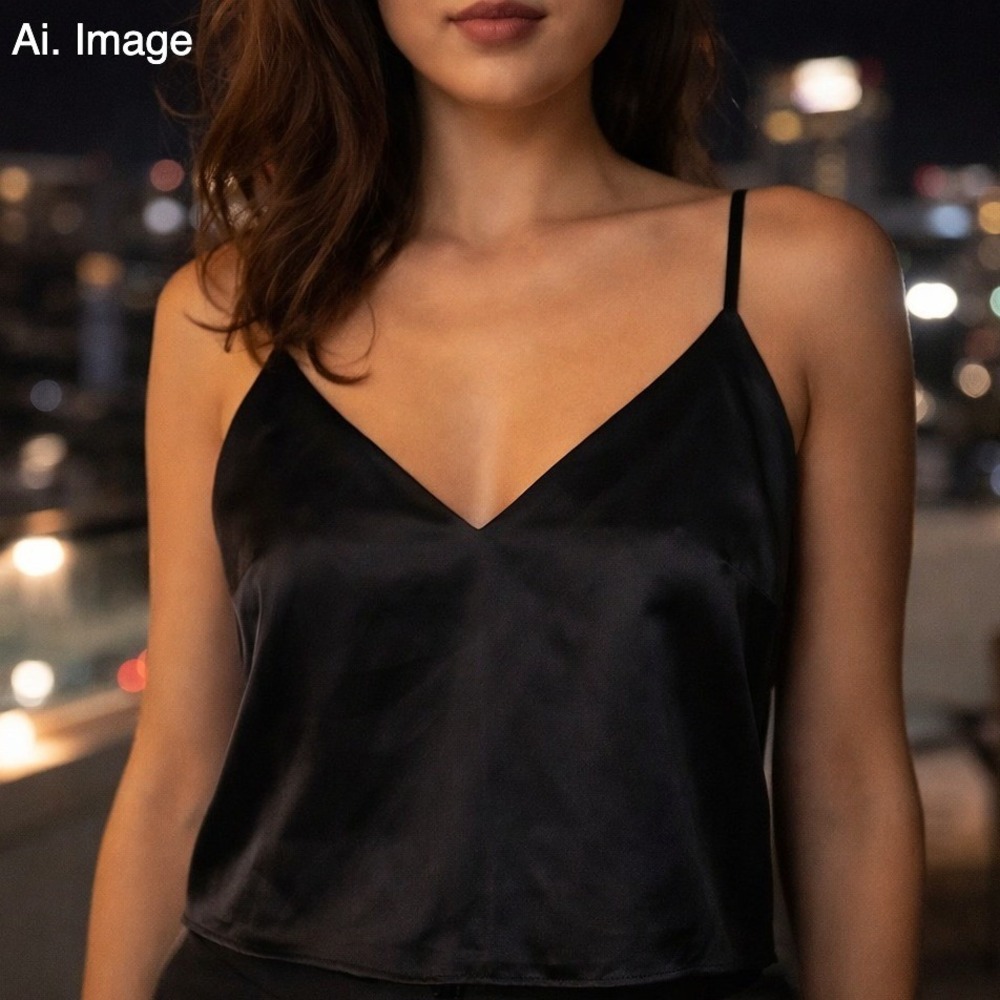 Walter Baker Black Satin Hollis V-Neck Camisole Minimalist Nightcore Womens‎ Sm.